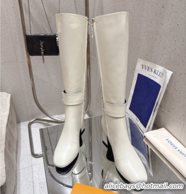 Shop Duplicate Louis Vuitton Midtown High Heel Boots 9.5cm in Calfskin Leather White 1AIUK0 1219079