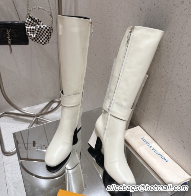 Shop Duplicate Louis Vuitton Midtown High Heel Boots 9.5cm in Calfskin Leather White 1AIUK0 1219079