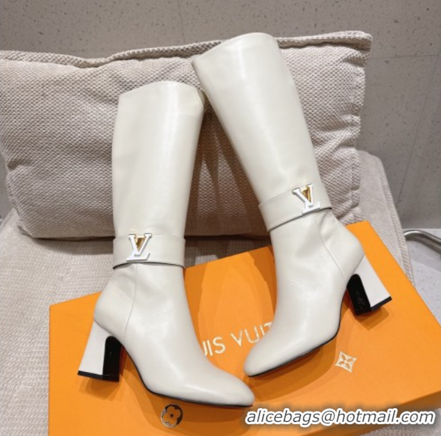 Shop Duplicate Louis Vuitton Midtown High Heel Boots 9.5cm in Calfskin Leather White 1AIUK0 1219079