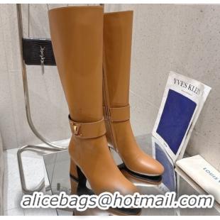 Good Quality Louis Vuitton Midtown High Heel Boots 9.5cm in Calfskin Leather Light Brown 1AIUK0 1219080