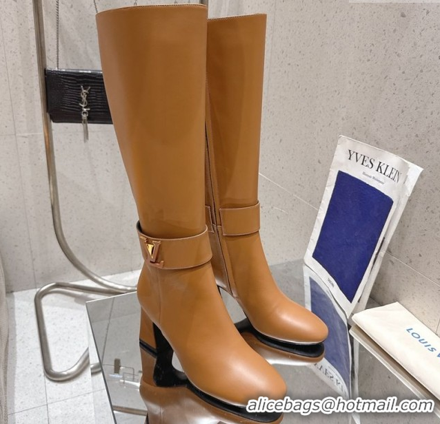 Good Quality Louis Vuitton Midtown High Heel Boots 9.5cm in Calfskin Leather Light Brown 1AIUK0 1219080