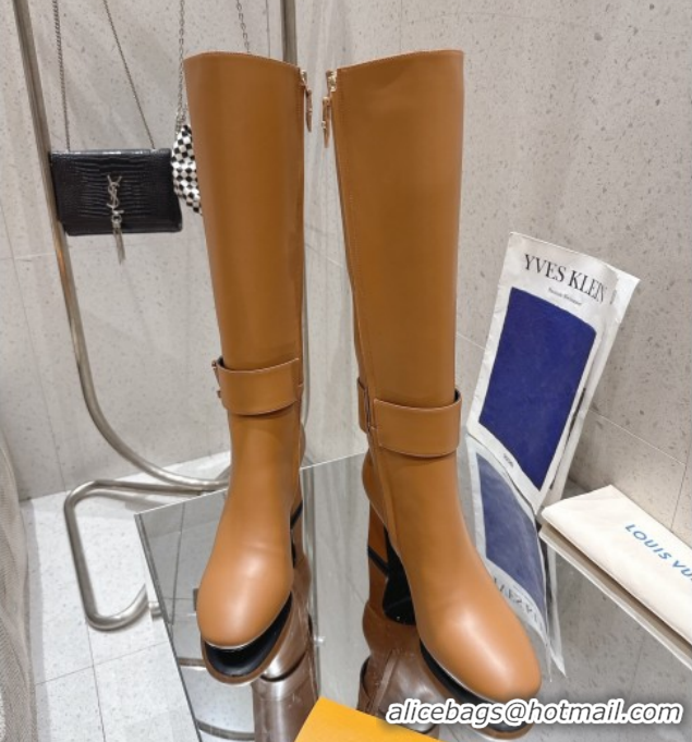 Good Quality Louis Vuitton Midtown High Heel Boots 9.5cm in Calfskin Leather Light Brown 1AIUK0 1219080