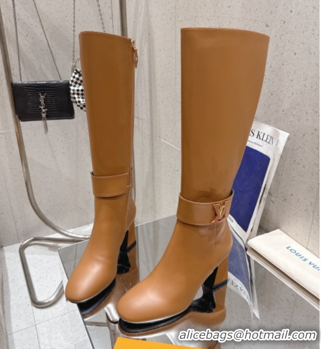 Good Quality Louis Vuitton Midtown High Heel Boots 9.5cm in Calfskin Leather Light Brown 1AIUK0 1219080