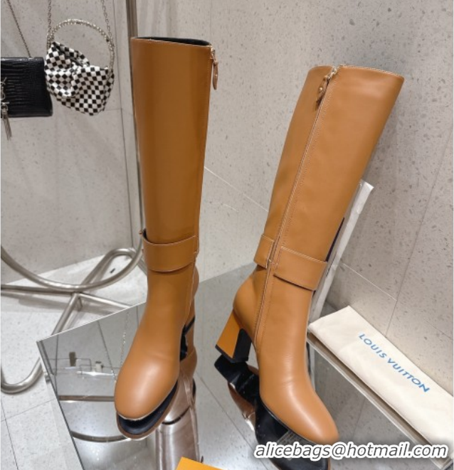 Good Quality Louis Vuitton Midtown High Heel Boots 9.5cm in Calfskin Leather Light Brown 1AIUK0 1219080