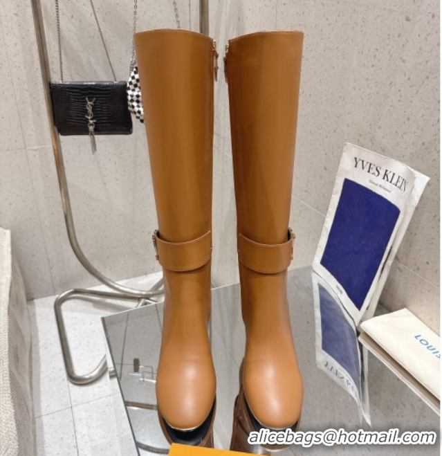 Good Quality Louis Vuitton Midtown High Heel Boots 9.5cm in Calfskin Leather Light Brown 1AIUK0 1219080
