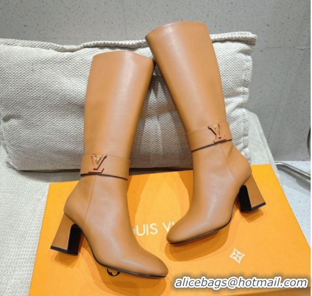 Good Quality Louis Vuitton Midtown High Heel Boots 9.5cm in Calfskin Leather Light Brown 1AIUK0 1219080