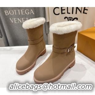 Top Design Louis Vuitton Territory Ankle Boots in Nubuck Leather and Wool with Buckle Beige 1AIU42 1219081
