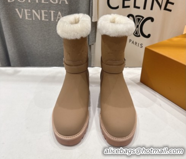 Top Design Louis Vuitton Territory Ankle Boots in Nubuck Leather and Wool with Buckle Beige 1AIU42 1219081