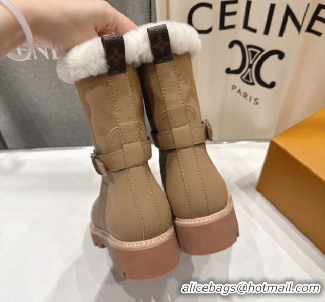 Top Design Louis Vuitton Territory Ankle Boots in Nubuck Leather and Wool with Buckle Beige 1AIU42 1219081