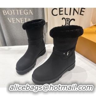 Luxury Cheap Louis Vuitton Territory Ankle Boots in Nubuck Leather and Wool with Buckle Black 1AIU42 1219082