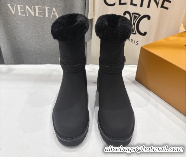 Luxury Cheap Louis Vuitton Territory Ankle Boots in Nubuck Leather and Wool with Buckle Black 1AIU42 1219082