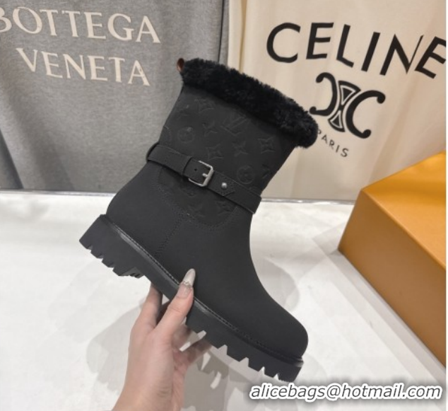 Luxury Cheap Louis Vuitton Territory Ankle Boots in Nubuck Leather and Wool with Buckle Black 1AIU42 1219082