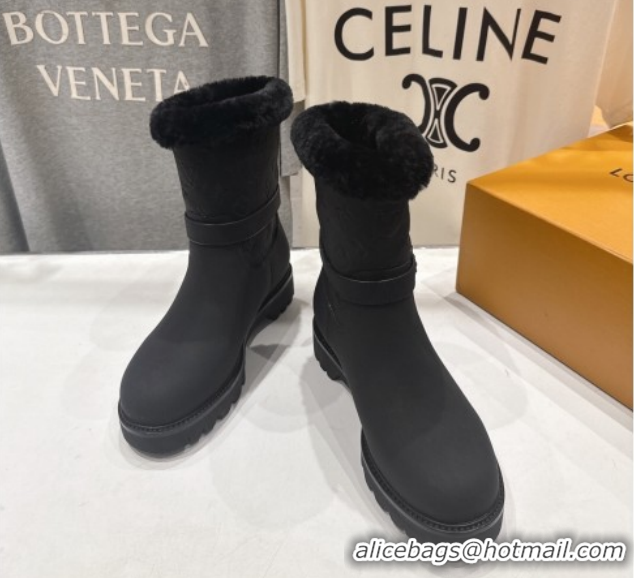 Luxury Cheap Louis Vuitton Territory Ankle Boots in Nubuck Leather and Wool with Buckle Black 1AIU42 1219082