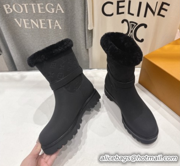Luxury Cheap Louis Vuitton Territory Ankle Boots in Nubuck Leather and Wool with Buckle Black 1AIU42 1219082