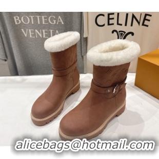 Luxury Louis Vuitton Territory Ankle Boots in Nubuck Leather and Wool with Buckle Brown 1AIU42 1219083