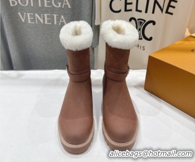 Luxury Louis Vuitton Territory Ankle Boots in Nubuck Leather and Wool with Buckle Brown 1AIU42 1219083