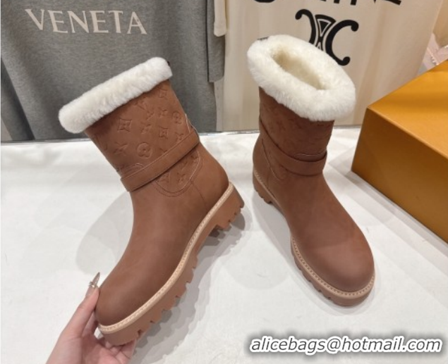 Luxury Louis Vuitton Territory Ankle Boots in Nubuck Leather and Wool with Buckle Brown 1AIU42 1219083