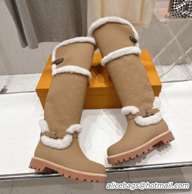 Top Grade Louis Vuitton Territory Flat Thigh High Boots in Nubuck Leather and Wool Beige 1AIUE0 1219084