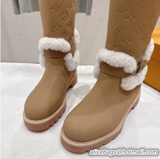 Top Grade Louis Vuitton Territory Flat Thigh High Boots in Nubuck Leather and Wool Beige 1AIUE0 1219084