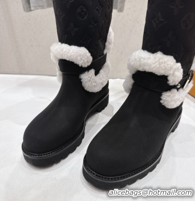 Stylish Louis Vuitton Territory Flat Thigh High Boots in Nubuck Leather and Wool Black 1AIUE0 1219085