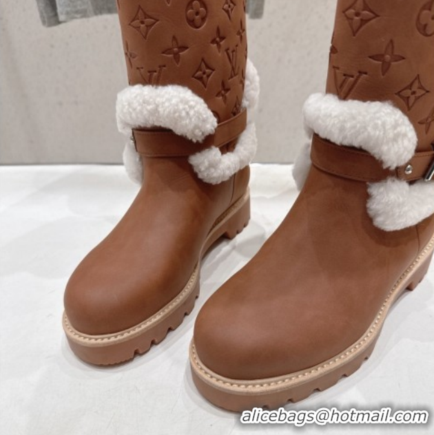 Good Looking Louis Vuitton Territory Flat Thigh High Boots in Nubuck Leather and Wool Brown 1AIUE0 1219086