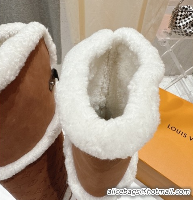 Good Looking Louis Vuitton Territory Flat Thigh High Boots in Nubuck Leather and Wool Brown 1AIUE0 1219086