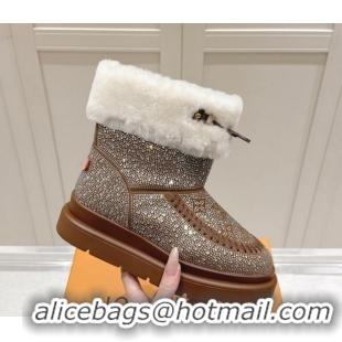 Popular Style Louis Vuitton Cortina Platform Ankle Boots in Suede with Strass Brown 1AIUEY 1219087