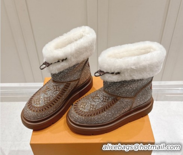 Popular Style Louis Vuitton Cortina Platform Ankle Boots in Suede with Strass Brown 1AIUEY 1219087