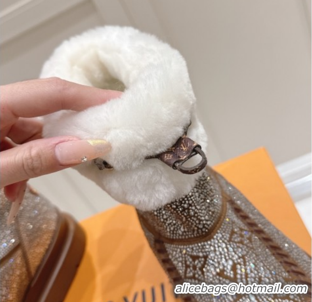 Popular Style Louis Vuitton Cortina Platform Ankle Boots in Suede with Strass Brown 1AIUEY 1219087