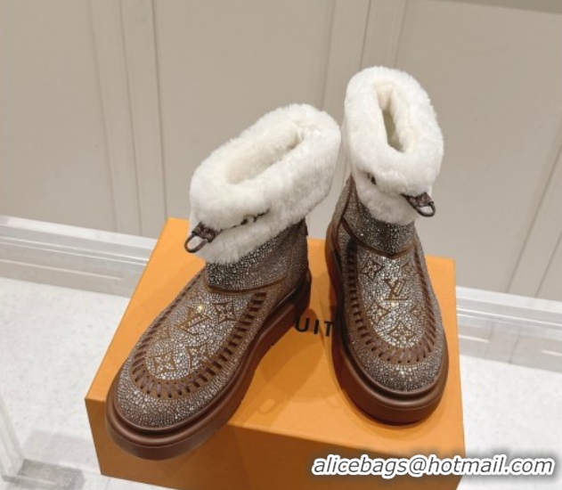 Popular Style Louis Vuitton Cortina Platform Ankle Boots in Suede with Strass Brown 1AIUEY 1219087