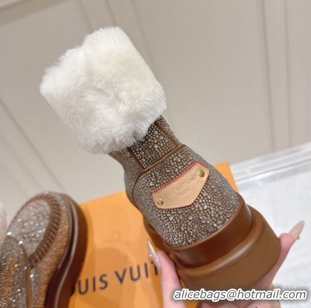 Popular Style Louis Vuitton Cortina Platform Ankle Boots in Suede with Strass Brown 1AIUEY 1219087