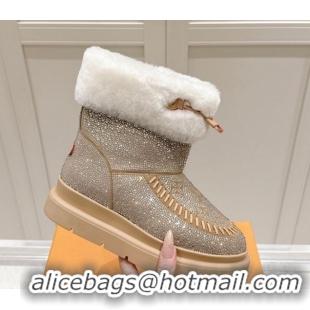 Charming Louis Vuitton Cortina Platform Ankle Boots in Suede with Strass Beige 1AIUEY 