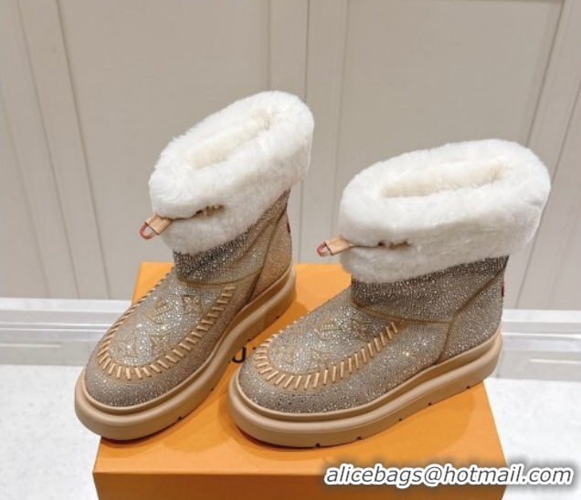 Charming Louis Vuitton Cortina Platform Ankle Boots in Suede with Strass Beige 1AIUEY 