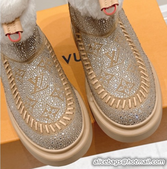 Charming Louis Vuitton Cortina Platform Ankle Boots in Suede with Strass Beige 1AIUEY 
