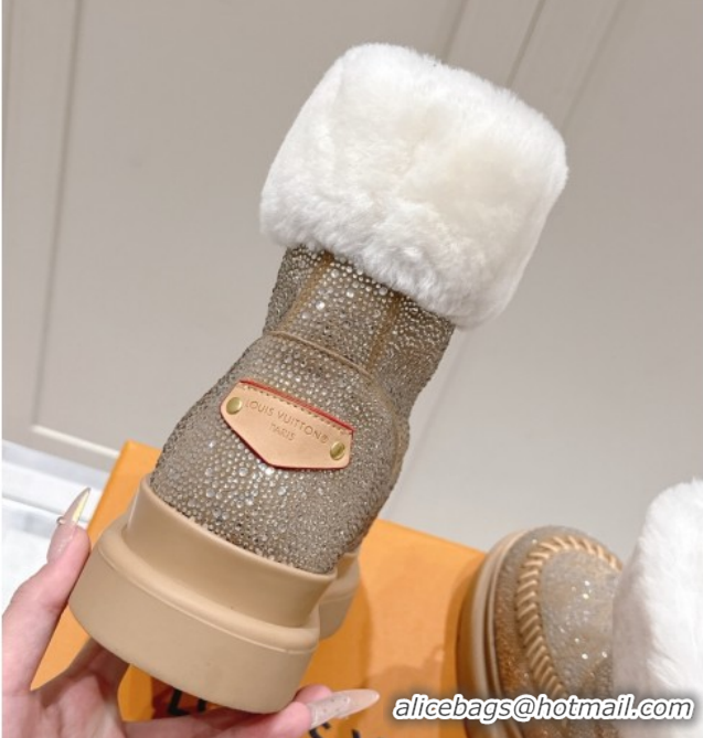 Charming Louis Vuitton Cortina Platform Ankle Boots in Suede with Strass Beige 1AIUEY 