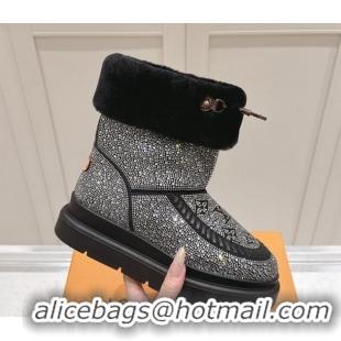 Unique Style Louis Vuitton Cortina Platform Ankle Boots in Suede with Strass Black 1AIUEY 1219089