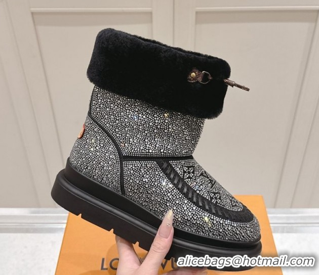 Unique Style Louis Vuitton Cortina Platform Ankle Boots in Suede with Strass Black 1AIUEY 1219089