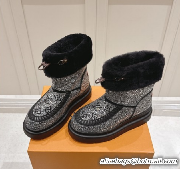 Unique Style Louis Vuitton Cortina Platform Ankle Boots in Suede with Strass Black 1AIUEY 1219089
