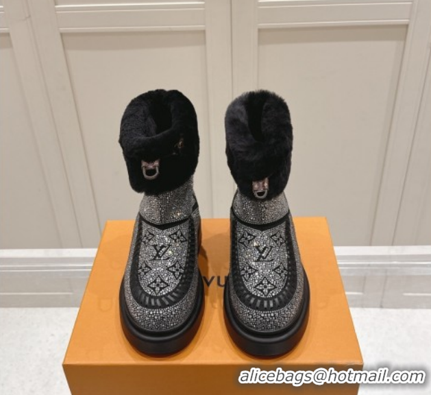 Unique Style Louis Vuitton Cortina Platform Ankle Boots in Suede with Strass Black 1AIUEY 1219089