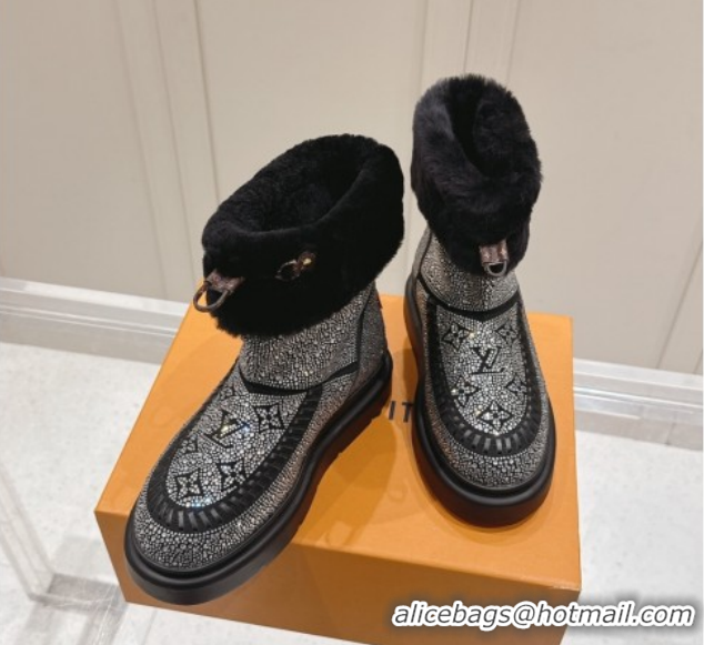 Unique Style Louis Vuitton Cortina Platform Ankle Boots in Suede with Strass Black 1AIUEY 1219089