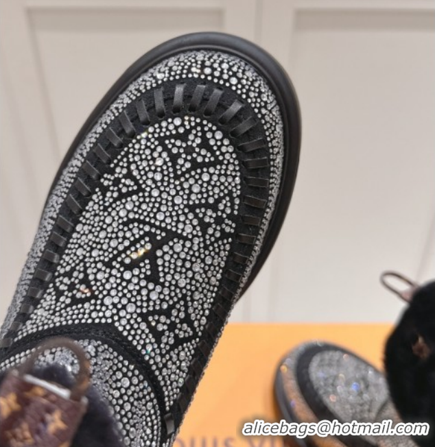 Unique Style Louis Vuitton Cortina Platform Ankle Boots in Suede with Strass Black 1AIUEY 1219089