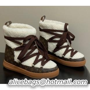 Best Product Louis Vuitton LV Cloud Lace-Up Ankle Boot Sneakers in Shearling and Monogram Canvas White 1AIV15 1219090