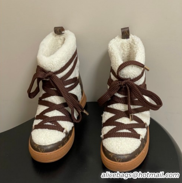 Best Product Louis Vuitton LV Cloud Lace-Up Ankle Boot Sneakers in Shearling and Monogram Canvas White 1AIV15 1219090