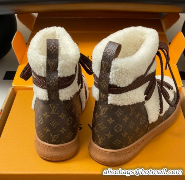 Best Product Louis Vuitton LV Cloud Lace-Up Ankle Boot Sneakers in Shearling and Monogram Canvas White 1AIV15 1219090