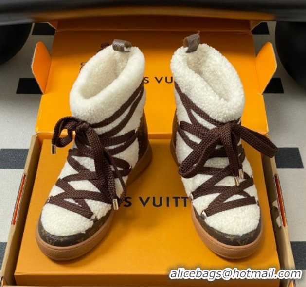 Best Product Louis Vuitton LV Cloud Lace-Up Ankle Boot Sneakers in Shearling and Monogram Canvas White 1AIV15 1219090