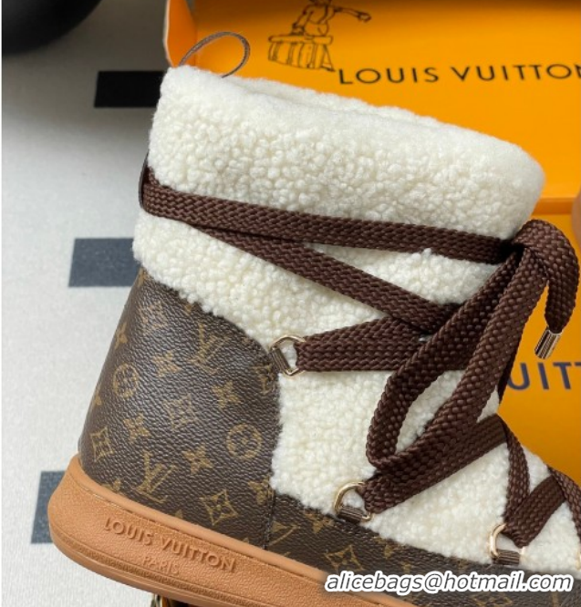 Best Product Louis Vuitton LV Cloud Lace-Up Ankle Boot Sneakers in Shearling and Monogram Canvas White 1AIV15 1219090