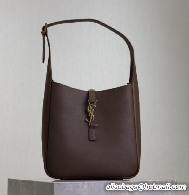 Best Quality Saint Laurent LE 5 A 7 Supple Small Hobo Bag in Grained Leather 713938 Pecan Brown 2025