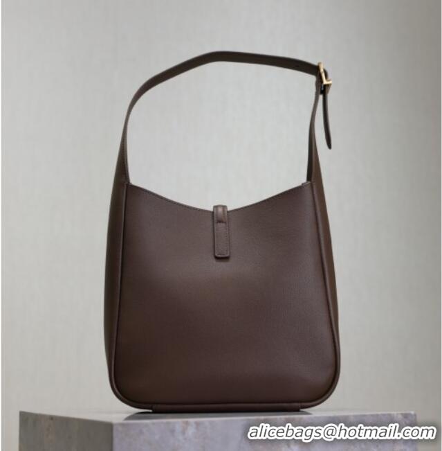Best Quality Saint Laurent LE 5 A 7 Supple Small Hobo Bag in Grained Leather 713938 Pecan Brown 2025