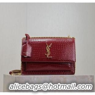 Grade Design Saint Laurent Sunset Medium Bag in Crocodile Embossed Leather 442906 Red 2025
