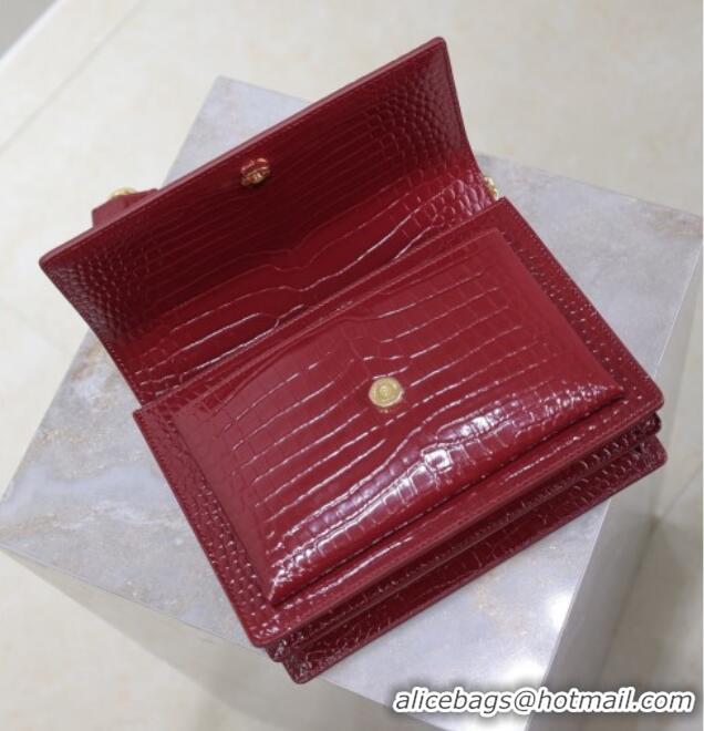 Grade Design Saint Laurent Sunset Medium Bag in Crocodile Embossed Leather 442906 Red 2025